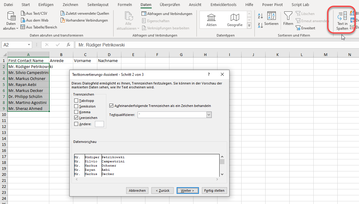 geschütztes Leerzeichen – Excel nervt